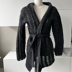 Roots Chunky Wool Alpaca Blend Gorgeous open weave Knit Hip Length Cardigan